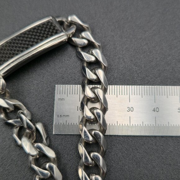 Stainless Steel Carbon Fiber Style Curb Chain Bracelet Vintage B845 - Picture 8 of 9